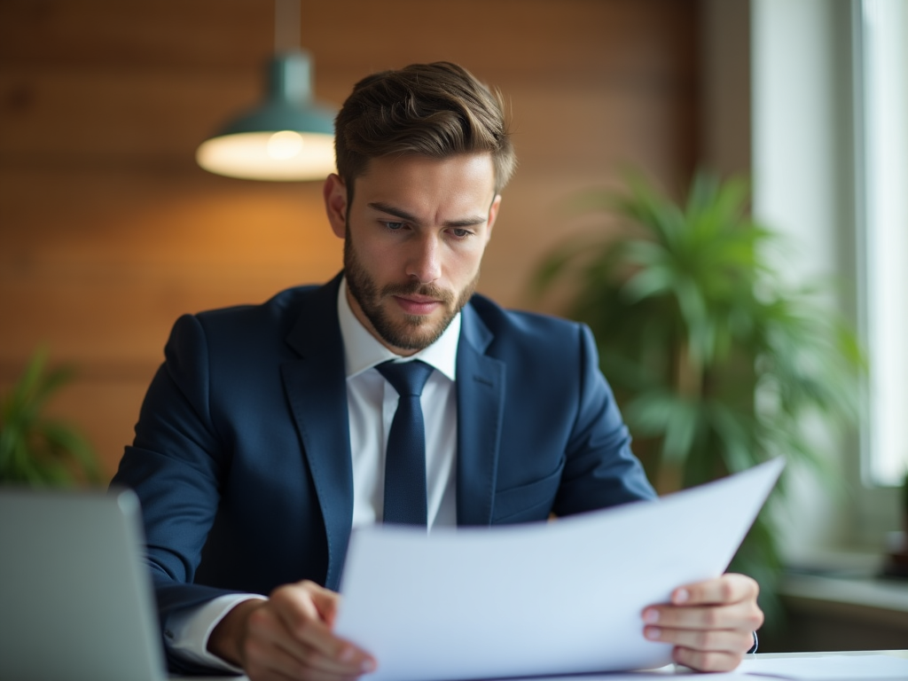 Profesional preparándose para entrevista bancaria